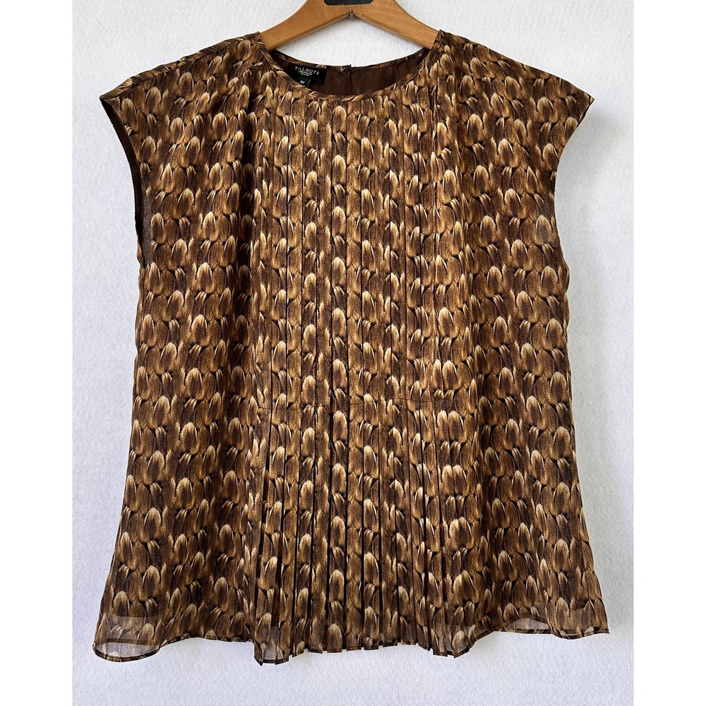 Talbots Top Feathers Shell Blouse Office Professional Brown Size 6 Petites